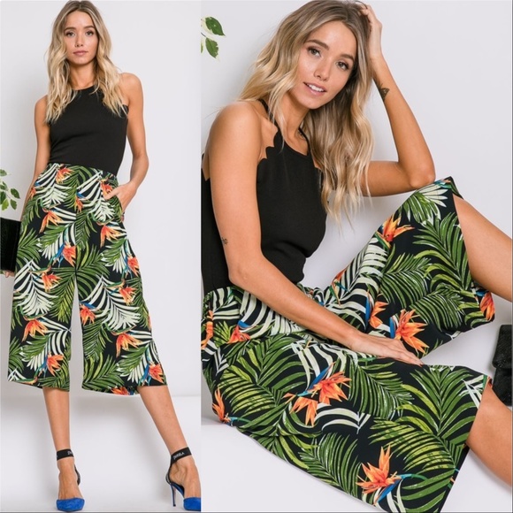 Pants Crop PAMELA Palm Print Cropped Pants - Picture 2 of 4